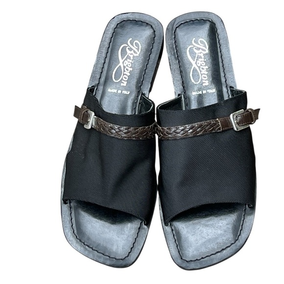 Brighton black and brown braided leather accent slide sandals Made in It… - Picture 1 of 10